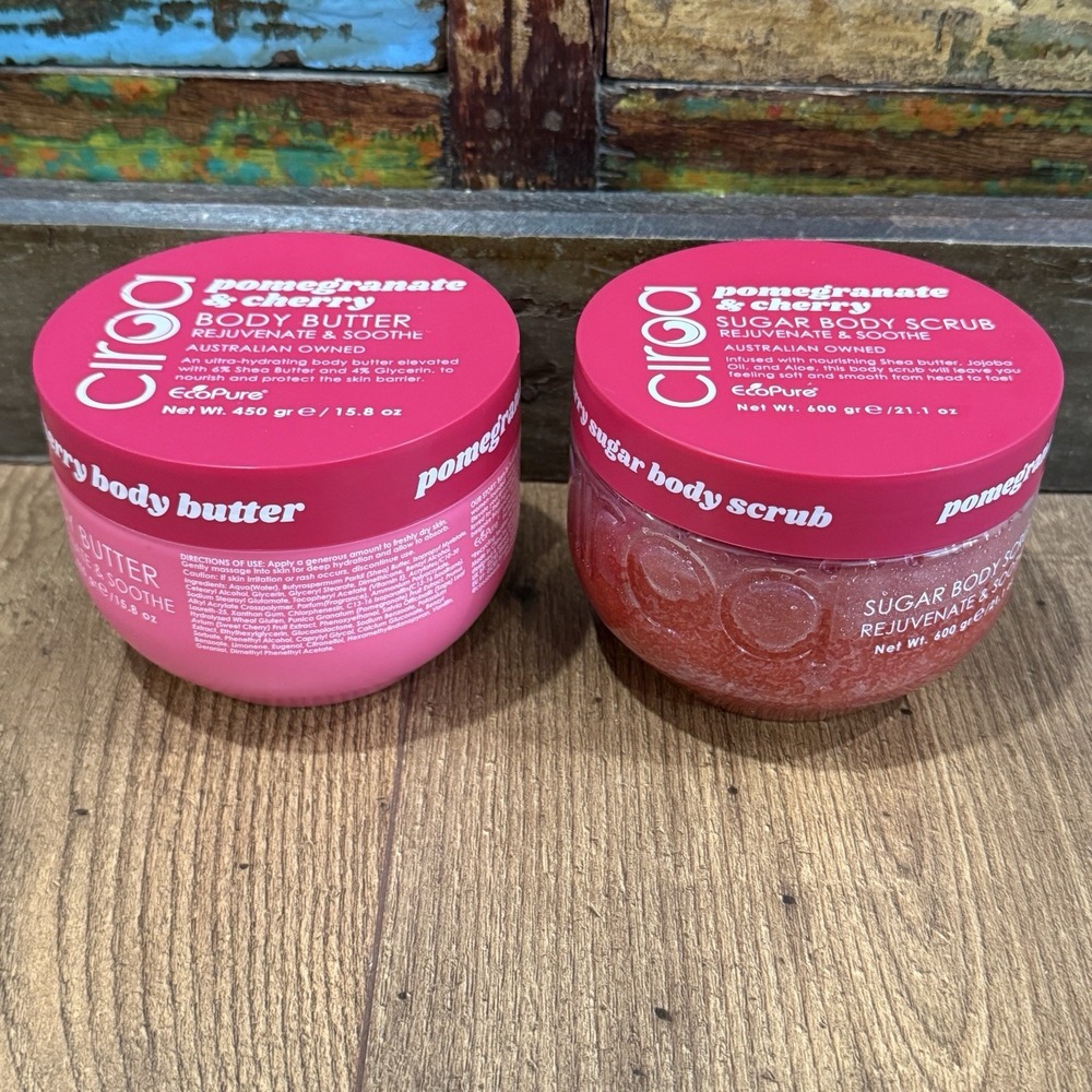Ciroa Body Butter Pomegranate Cherry Rejuvenate Soothe Ciroa Sugar Scrub Set